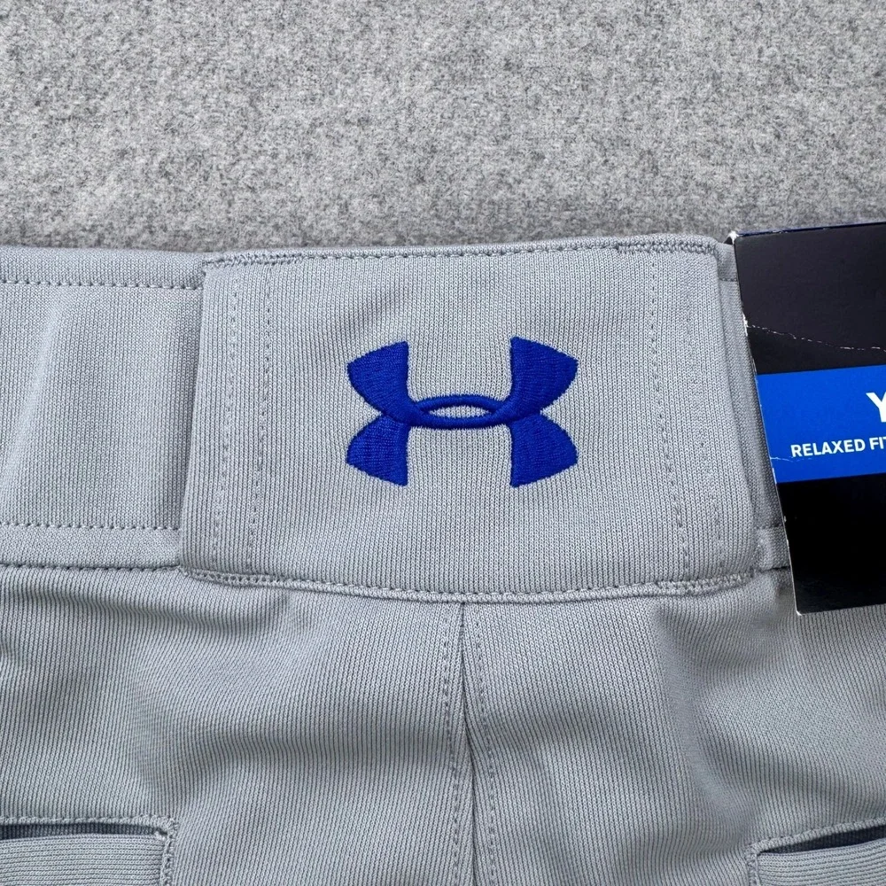 Under Armour Baseball Pants Youth XL Leadoff Gray Blue‎ HeatGear Piped Logo